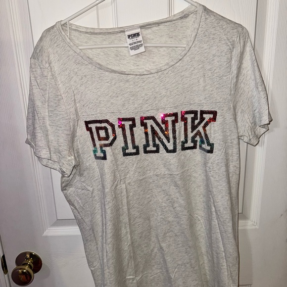 OUTFIT - PINK Light Gray Tee with Sequin Logo with Matching Joggers - Picture 1 of 7